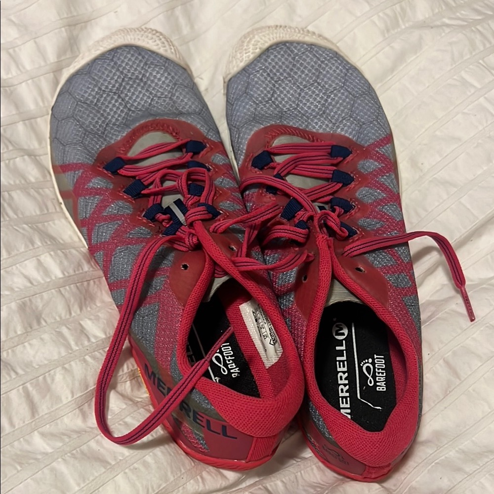 Merrell Pink, Blue, and Gray Vapor Glove Barefoot Shoe